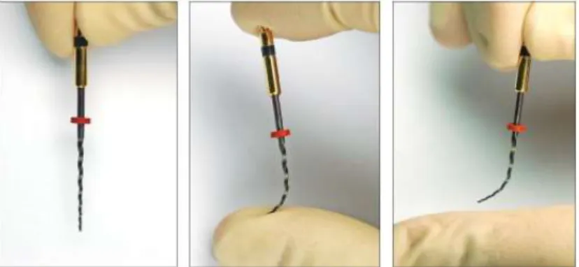 Figure 18 : La lime HyFlex ® , Coltene faite en CM Wire se déforme sous contrainte à  température ambiante (source : brochure HyFlex ®  CM™) 
