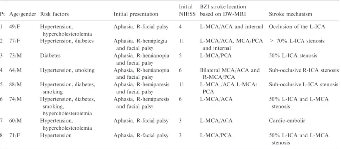 Table 1 General characteristics of our patients with aphasia because of BZ infarcts