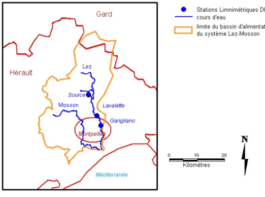 Figure 1 : Situation géographique du bassin versant du Lez (ILEE) 