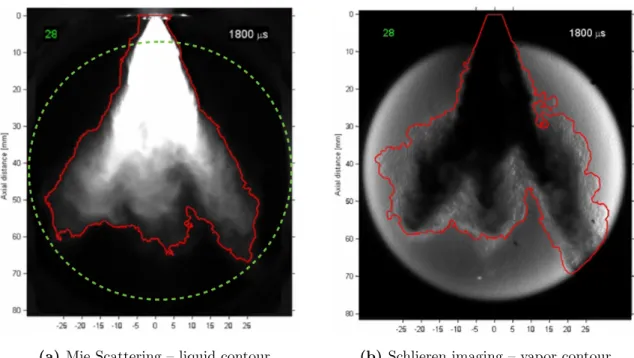 Figure 5.2: An example of the spray images obtained with the two techniques (Image from Dumas et al