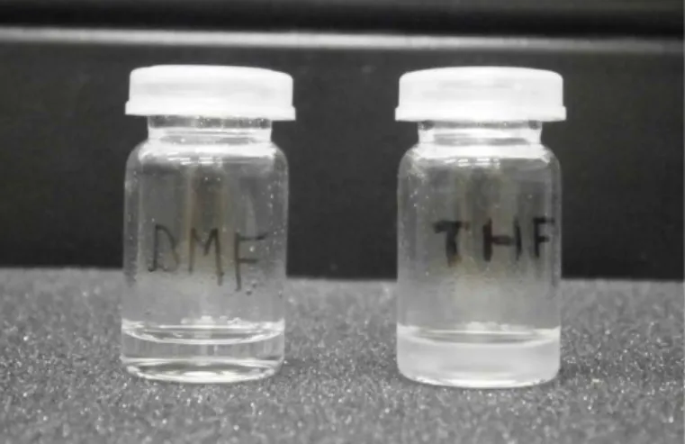 Figure 2.5 : Dilution des nanocharges dans le DMF et le THF. 