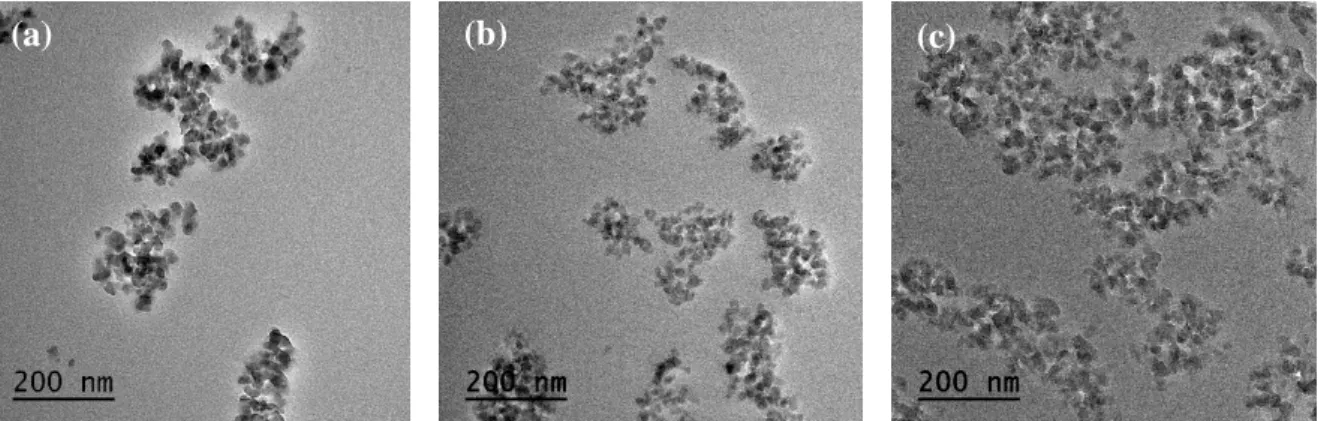 Figure 2.9 : Clichés des nanocomposites avec des nanoparticules de 25nm pour des  fractions volumiques de (a) 2%, (b) 4% et (c) 6%