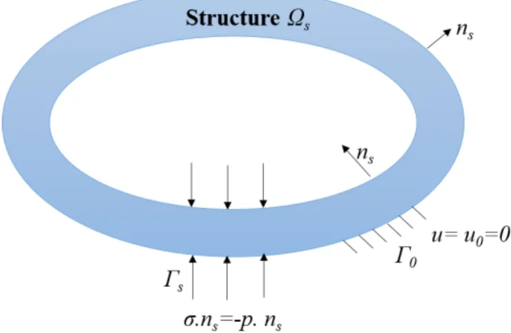 Figure 1.2: Conditions aux limites du domaine structurel 1.2.2.2 Formulation variationnelle du problème dynamique