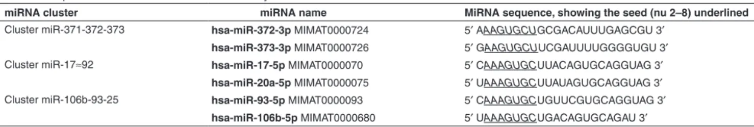 Table 1  Sequences of the miRNAs of the miR-17 family