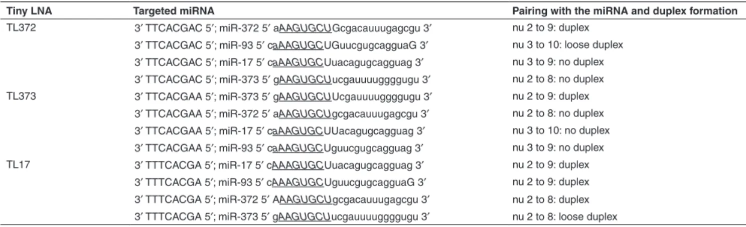 Table 2  Theoretical 8-mer LNA pairing with the miRNAs of the miR-17 family