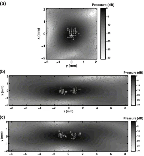 Figure 5: Estimated bubble positions within the focal spot of the first focusing step (simulation based  impulse emission), and their occurrence