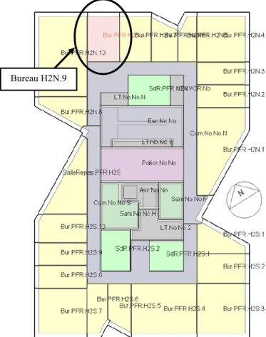 Figure 2-11 : Vue du 2 ème  étage du bâtiment Higashi dans le modèle DesignBuilder. 