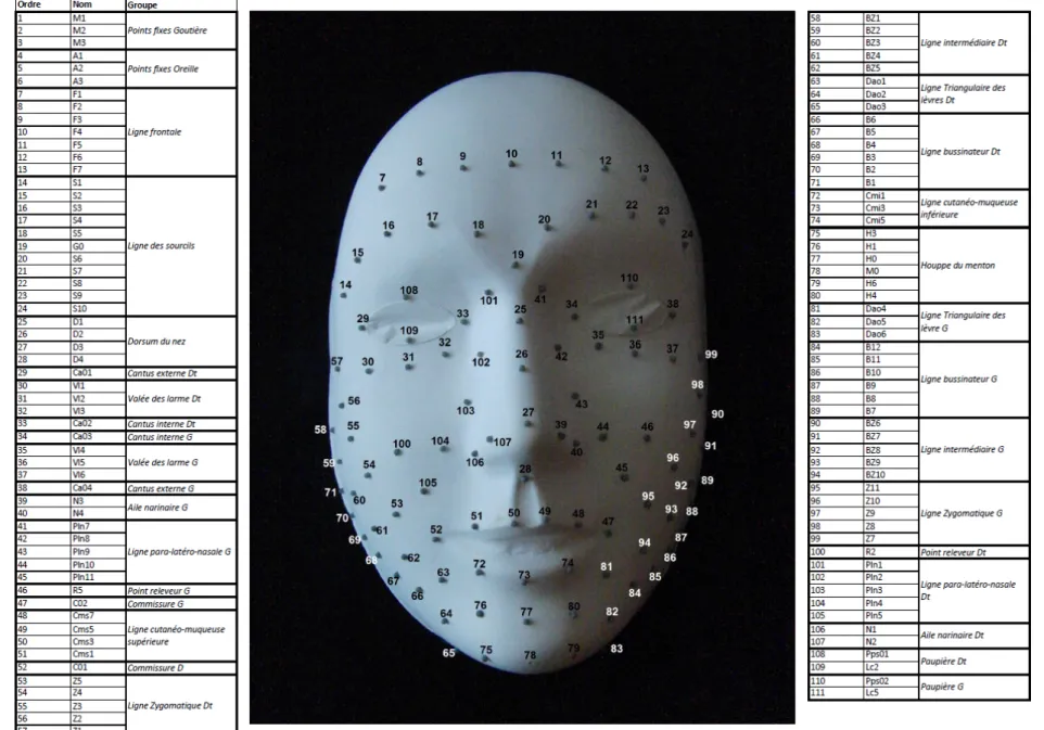 Tableau XV: Emplacement des 105 marqueurs du protocole de pose définitif. 