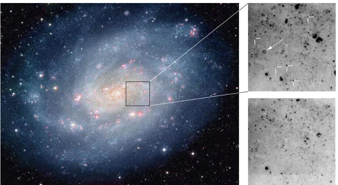 Fig. 3: Left: composite image of the southern spiral galaxy NGC300, illustrating the power of massive spectroscopy with  MUSE