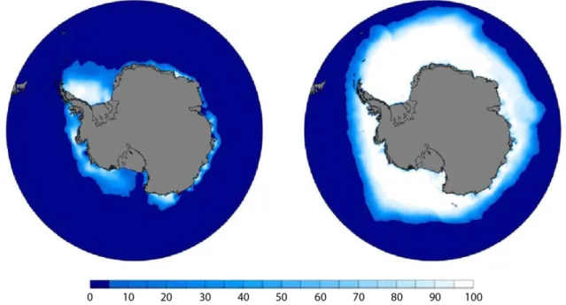 Figure 8. Etendue de la glace de mer en Antarctique, moyennée sur la période 1979-2007 durant l’été 