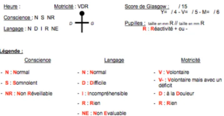 Fig. 2 Exemple d ’ évaluation neurologique réalisée par l ’ IDE