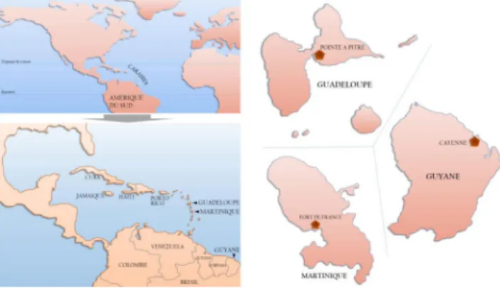 Fig. 1 La région Antilles-Guyane, contexte géographique en zone intertropicale