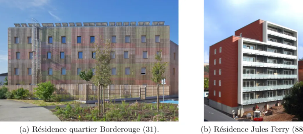 Figure 1.2 – Exemples de structures r´eelles ayant fait l’objet de mesures exp´erimentales in-situ.