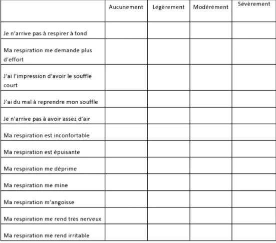 Fig. 2 Questionnaire dyspnea-12 (traduction française en cours de validation)