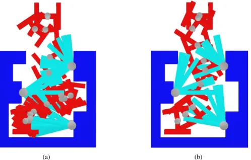 Figure 4.6: Trace of solution paths for 2D-Simple problem obtained with: (a) the basic RRT algorithm, (b) the ML-RRT variant.