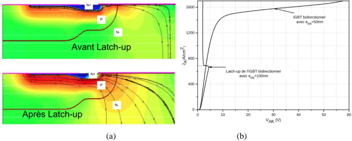 Figure 2-18. (a) Distribution de lignes de courant avant et après la production du latch-up