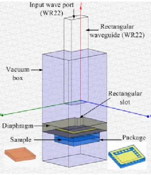 Figure 15 : 3 D simulation model representing the microwave front-end module of the experimental setup.