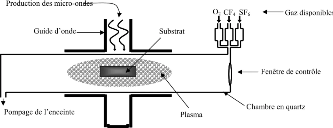Figure 47 : Schéma de principe d’une chambre de nettoyage par plasma micro-onde. 