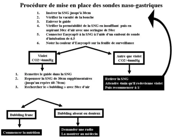 Fig. 2 Procédure de mise en place des sondes nasogastriques