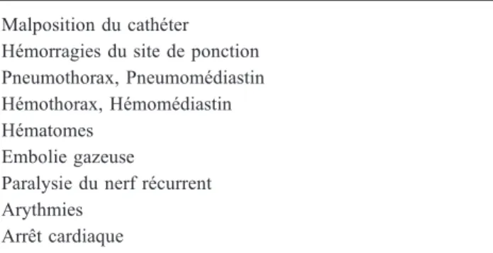 Tableau 2 Complications liées à l ’ insertion d ’ un cathéter d ’ EER