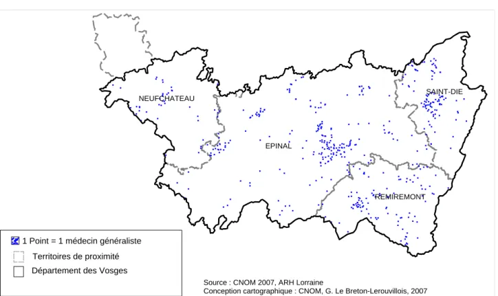 Figure 6 : Répartition de la densité médicale des médecins généralistes libéraux dans le  département des Vosges 