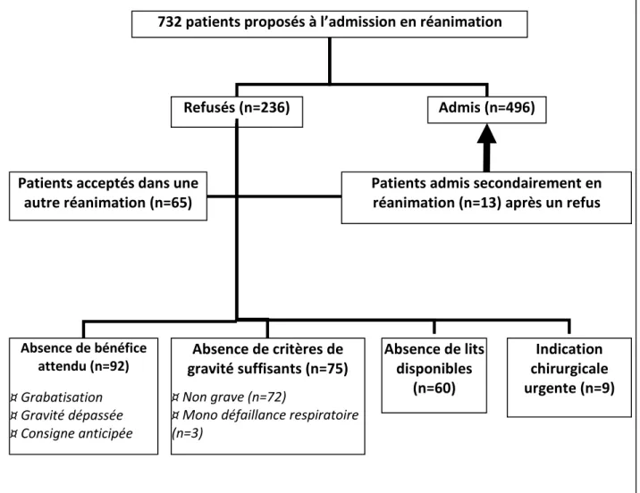 Figure 1. Patients proposés à la réanimation et leur devenir 