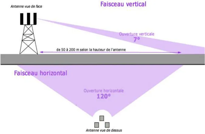 Figure 7 : Schématisation du faisceau d’ondes émis par l’antenne relais d’après le site  internet www.science-citoyen.u-strasb.fr 