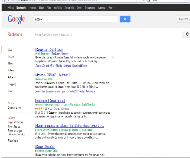 Figure 8 : Capture écran d’une recherche i-doser dans Google 