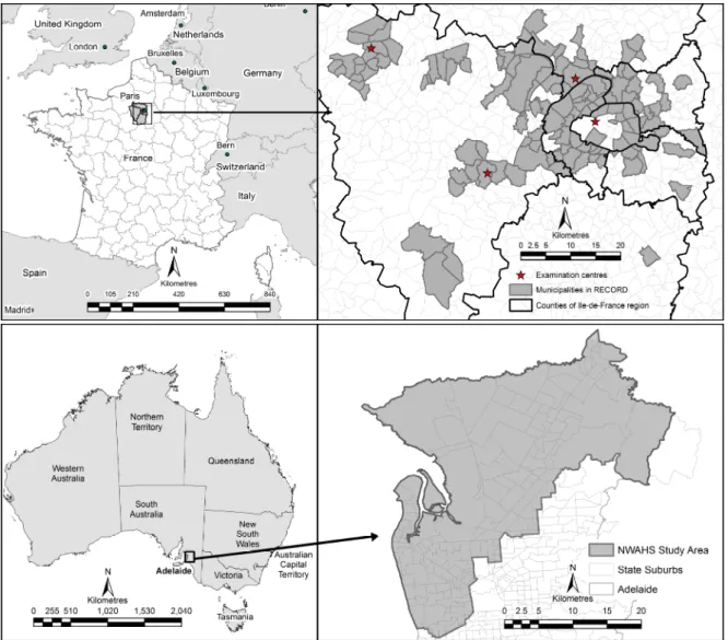Figure 1. Study regions, Adelaide, South Australia and Paris, France. 