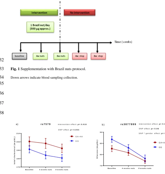 Fig. 2 Total cholesterol and glucose stratified by polymorphisms in SEPP1 gene 