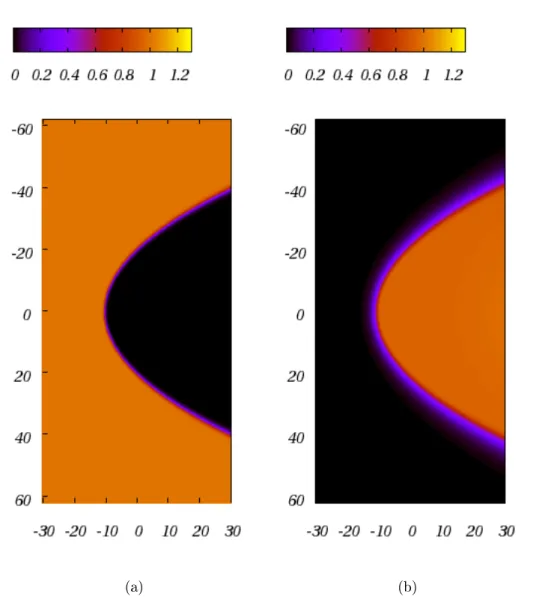 Figure 6.4  Solution 2D stable obtenue par DNS pour n = 5 et L = 20 , et un prol de réactivité Lorentzien