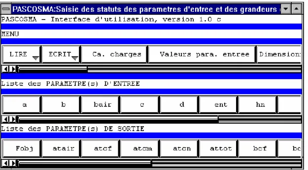 Figure 12: Fenêtre principale de l'interface d'utilisation des applications de type  PASCOSMA (exemple de l'électroaimant) 
