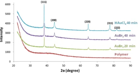 Fig. 4. XRD patterns of a 300 μm composite coating and the reference polymer matrix; light intensity 450 mW/cm 2 , time exposures: 20 min and 40 min.