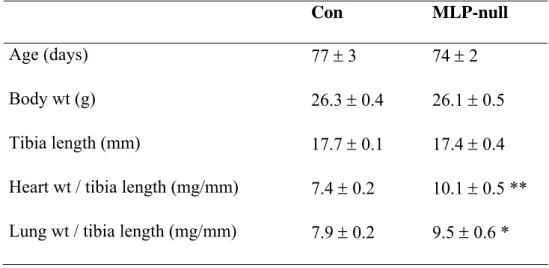 Table 1. Anatomical parameters in MLP-null mice.  