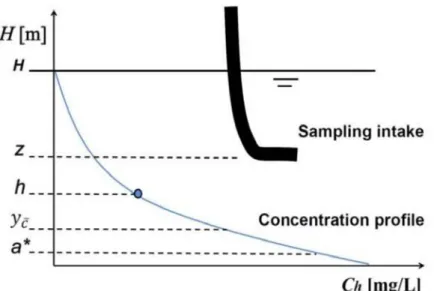 Figure 11. Scheme of the concentration profile and the sampling tube. 