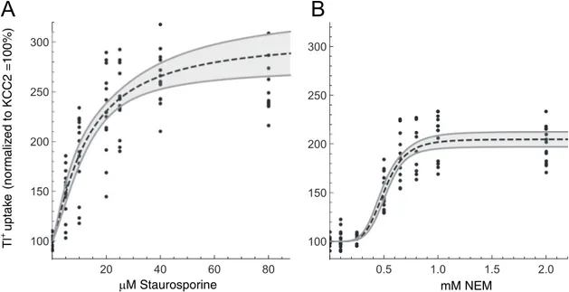 Fig 2. Dose-response relationship of staurosporine and NEM on KCC2 transport activity