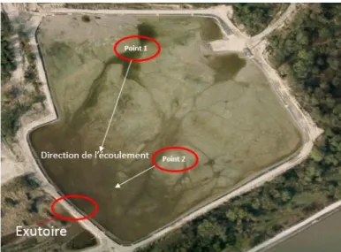 Figure II-1 : Positionnement des points de prélèvement de la chambre de dépôt de  Tancarville  