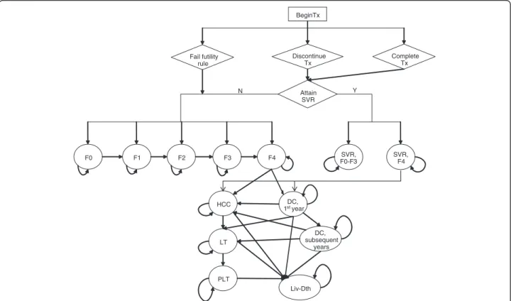 Figure 1 Schematic Diagram of HCV Therapy and Disease Progression. Y – yes; N – no; Tx – treatment; ETR – end of treatment response;