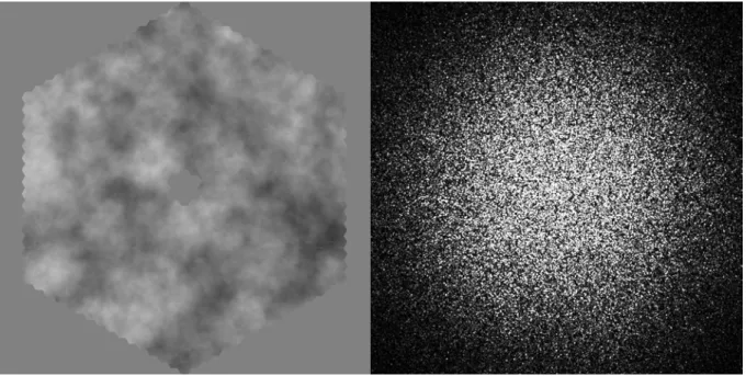 Figure 1.3.4 Simulated phase screen for 50m telescope, with r0=15cm (left), and its corresponding short  exposure PSF