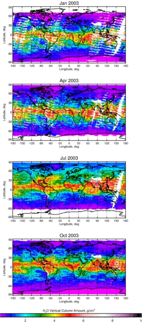 Fig. 3. Monthly means of SCIAMACHY total water vapour columns for the year 2003.