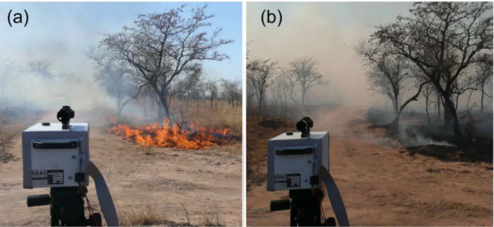 Fig. 3. Photography of the OP-FTIR deployment in Kruger National Park, looking from the FTIR spectrometer towards the IR source.