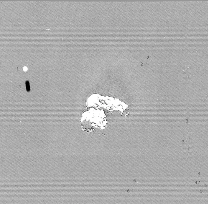 Fig. 2.— OSIRIS WAC subtraction image between the exposures of 0.24 and 6 sec taken on 14 March 2015, 02h37m UT