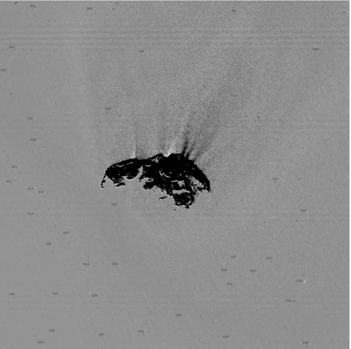 Fig. 3.— OSIRIS NAC subtraction image between the exposures of 2.4 and 0.096 sec taken on 27 August 2015, 05h51m UT