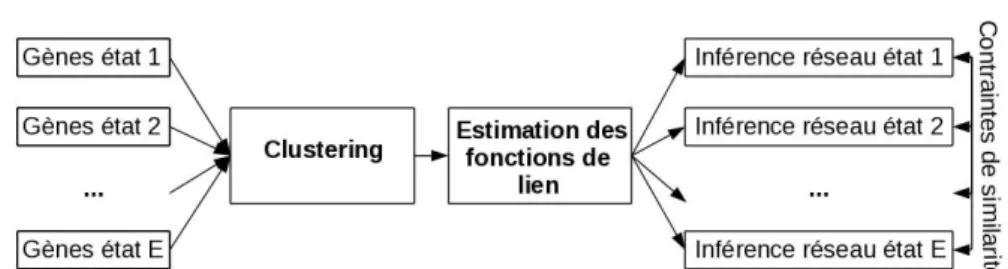 Figure 6.2 : Principe de la méthode d’inférence des réseaux de gènes provenant de plusieurs états.