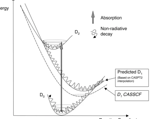 Figure 10. Schematic representation of the electronic relaxation mechanism of the naphthalene radical  cation