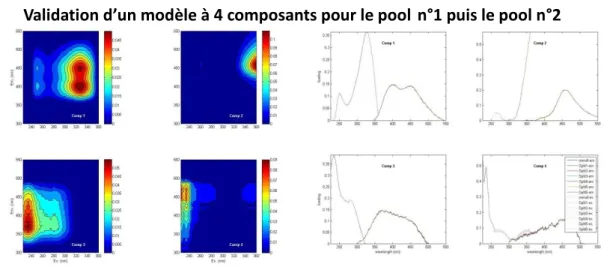 Figure 13 Validation d'un modèle à quatre composantes à partir des 2 pools de spectres agrégés 