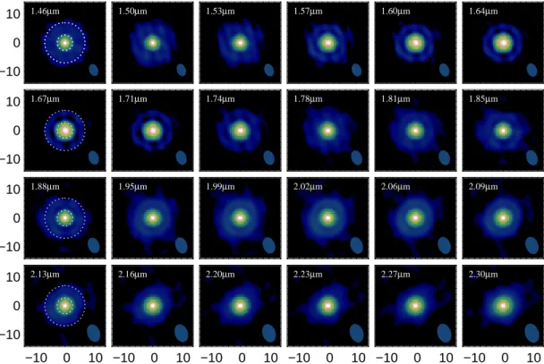 Fig. 4. Reconstructed images of T Lep with the MIRA software for several AMBER spectral bins across the H and K bands