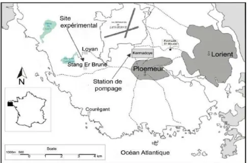Figure 2-2:  Localisation des différents sites de l’aquifère de socle de Ploemeur . 
