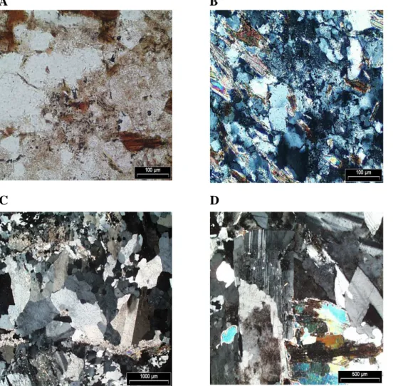 Figure 2-6:  Photos des lames minces du puits B1. A) schiste altéré à 19m. B) schiste  sain à  27.50 m
