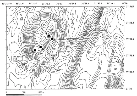 Figure I-14: Carte de localisation du site hydrothermal Menez Gwen (Desbruyères et al.,  2001)
